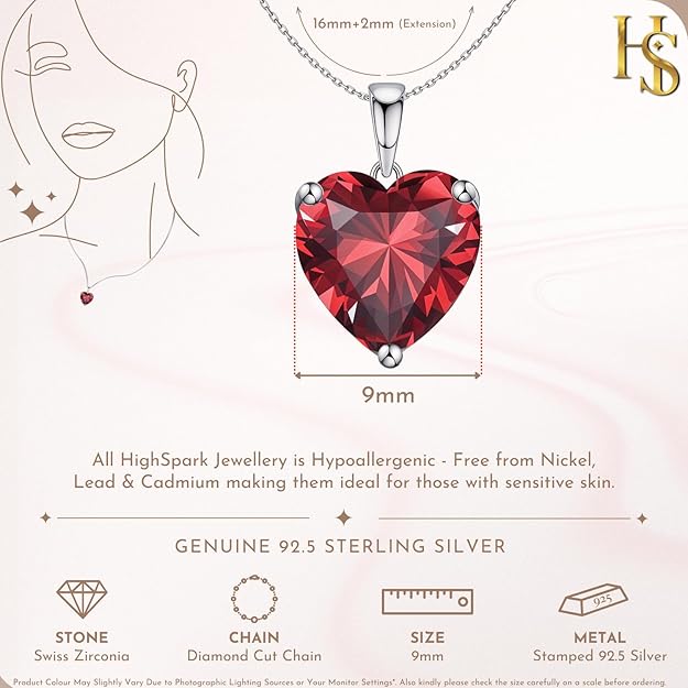 HighSpark 925 Silver Solitaire Heart Pendant with Chain For Women