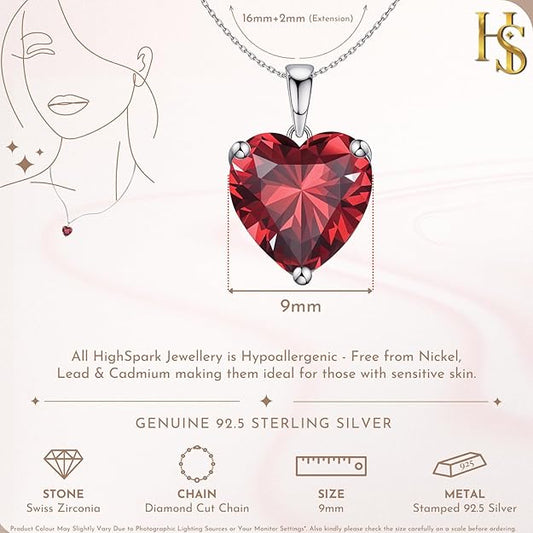 HighSpark 925 Silver Solitaire Heart Pendant with Chain For Women